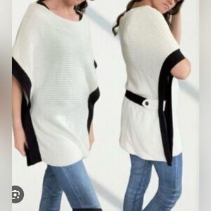 White House Black Market Oversized Knit Sweater Poncho | Ivory & Black | Large
